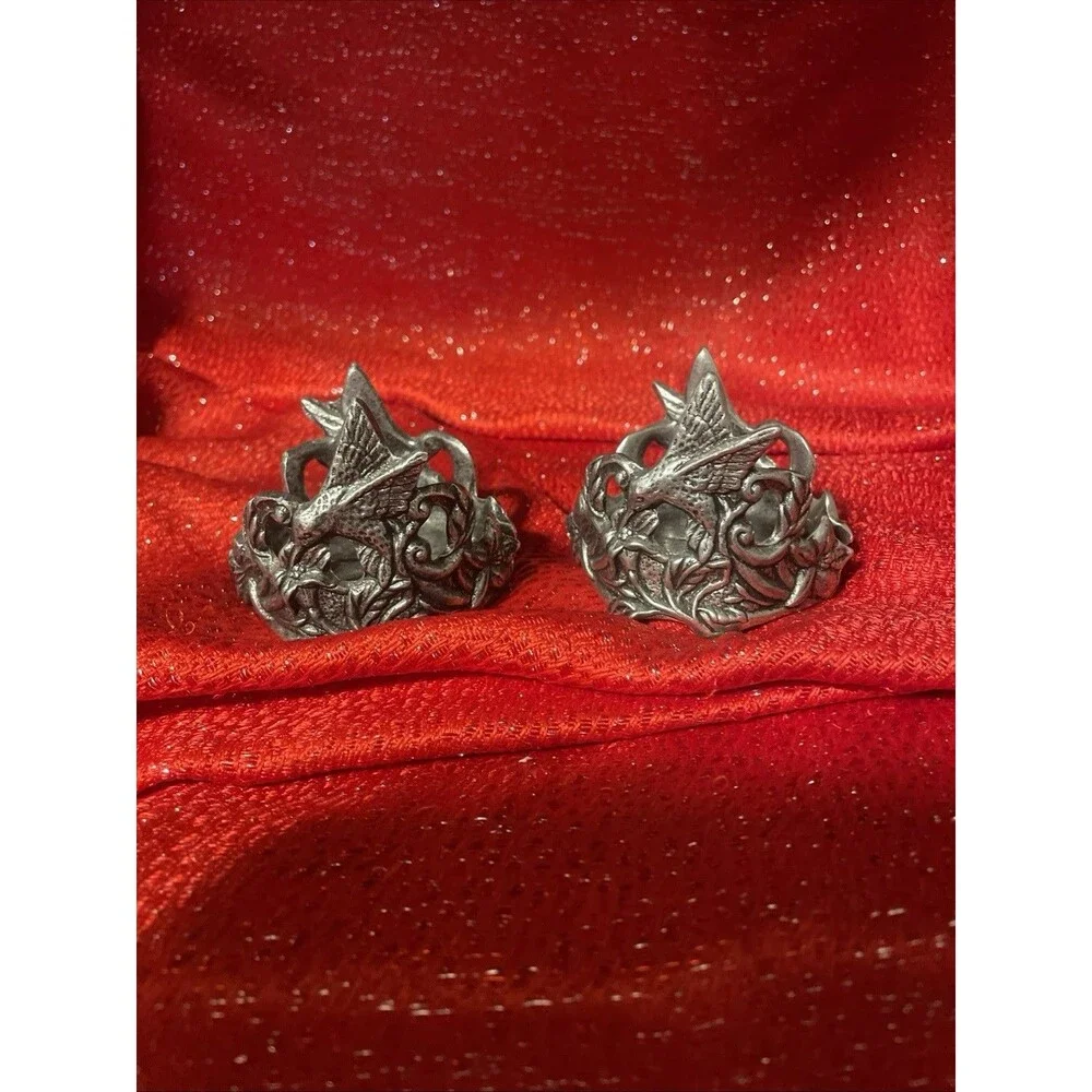 Vintage 1996 Carson Pewter Hummingbird Candle Holder Set Of 2